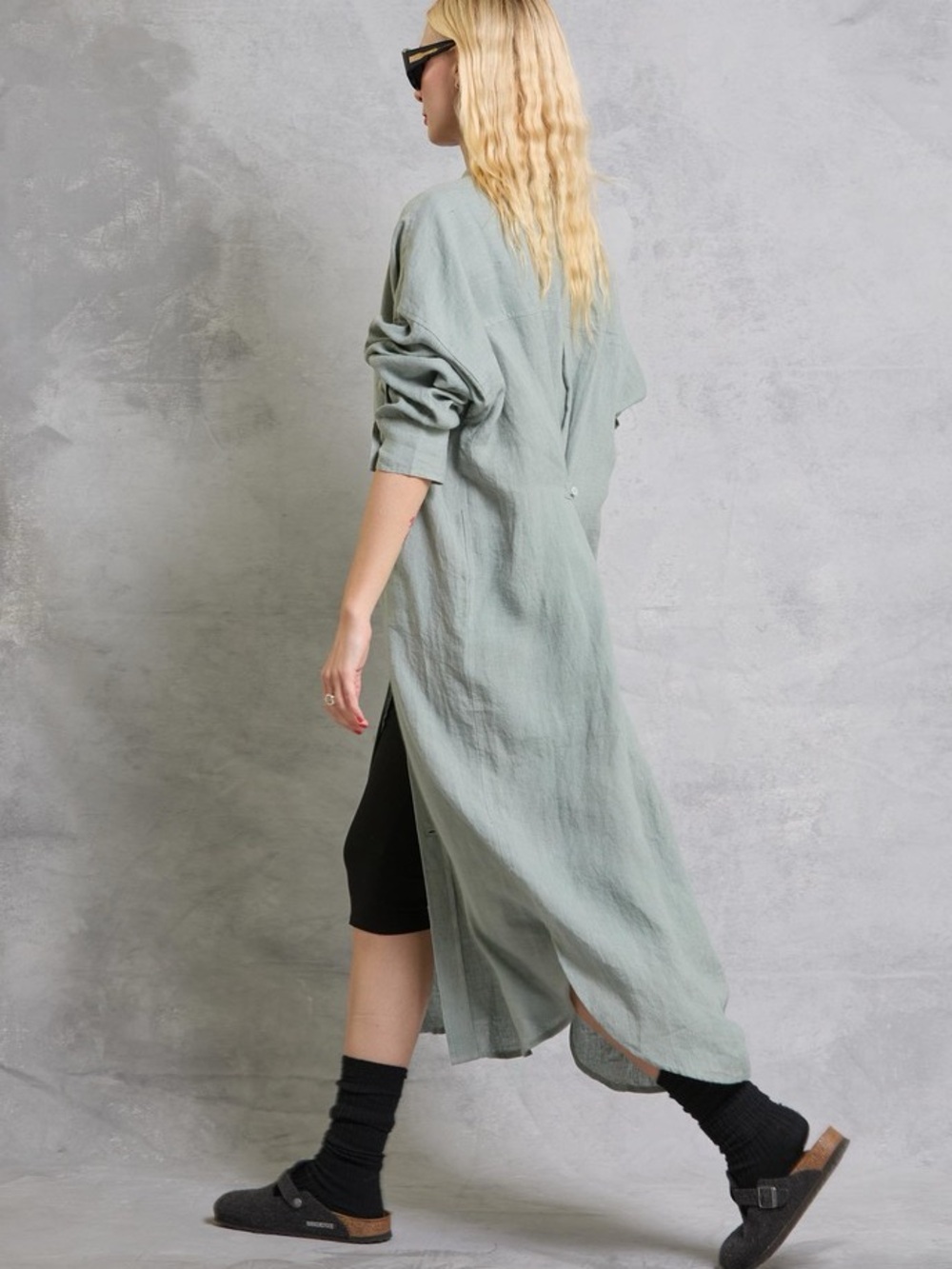 Mamene Florence Linen Shirt Dress Aloe Gray Green XS S Oversized Button Up - Picture 14 of 14